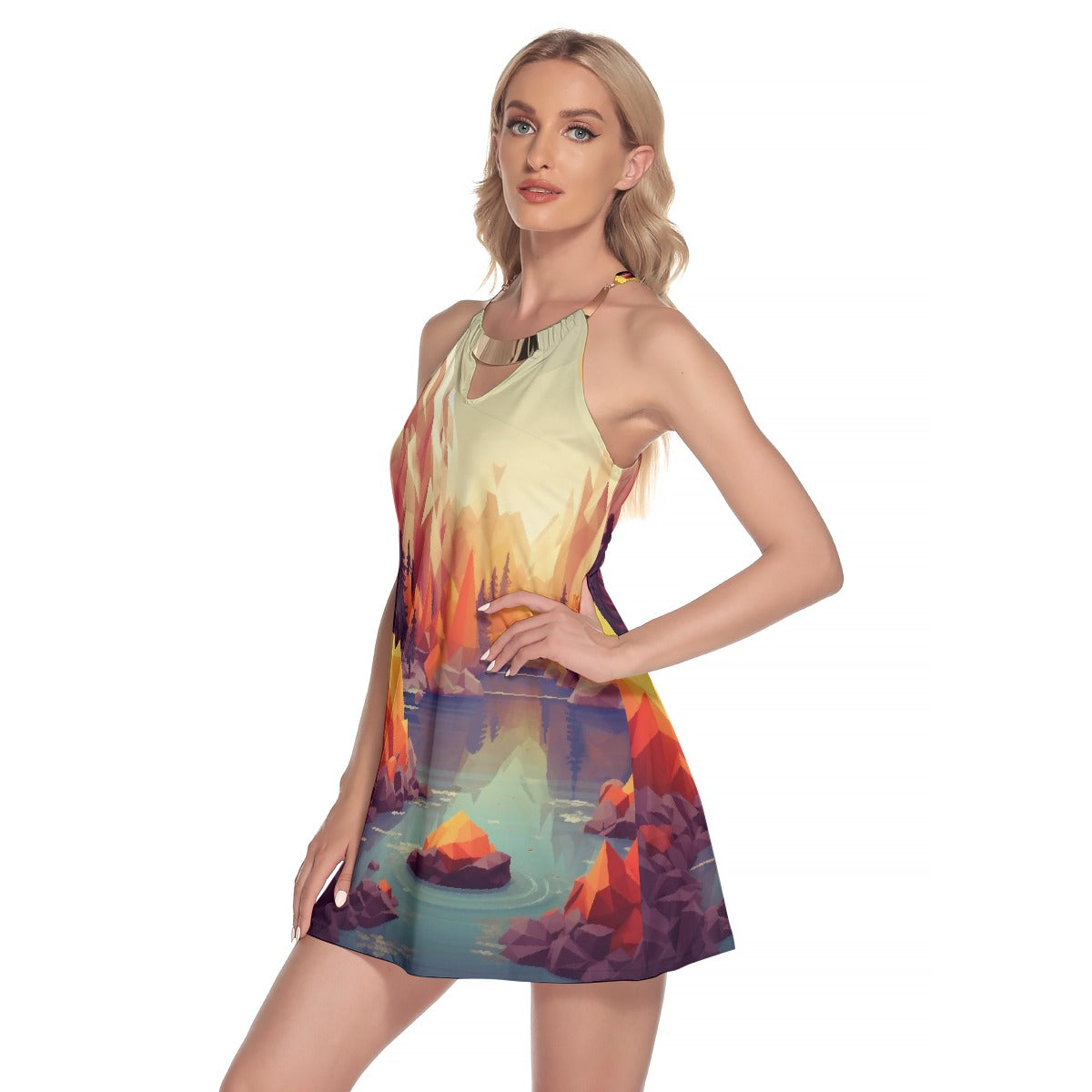 All-Over Print Women's Round Neck Above Knee Dress