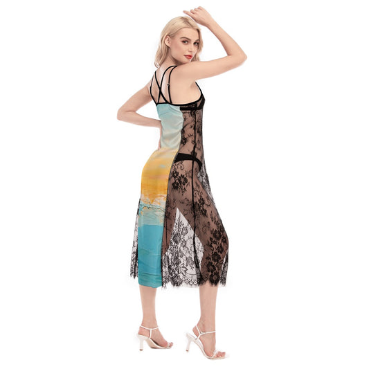 All-Over Print Women's Lace Cami Cross Back Dress