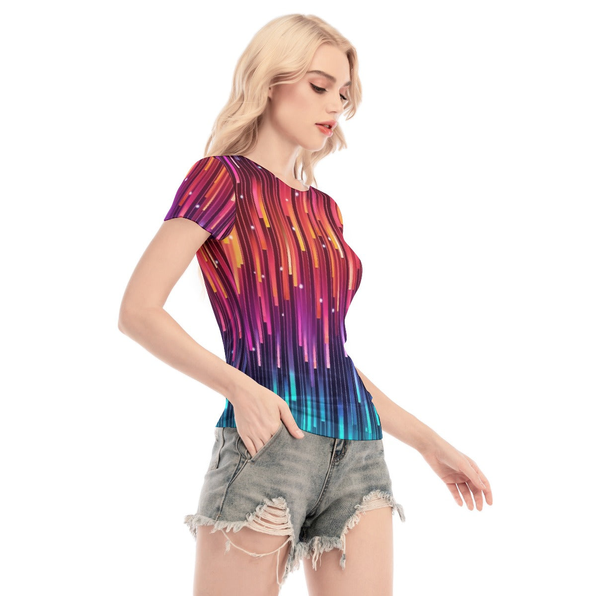 All-Over Print Women's Short Sleeve Mesh Blouse