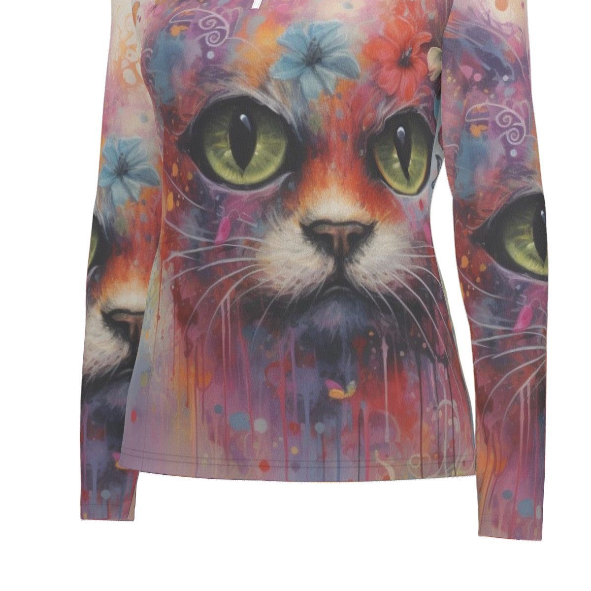 All-Over Print Women's Sports Collar Jersey With Long Sleeve