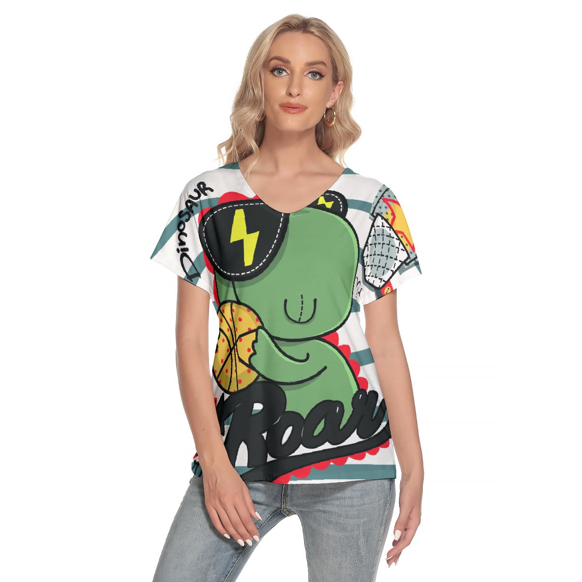 All-Over Print Women's Loose V-neck Short Sleeve T-shirt