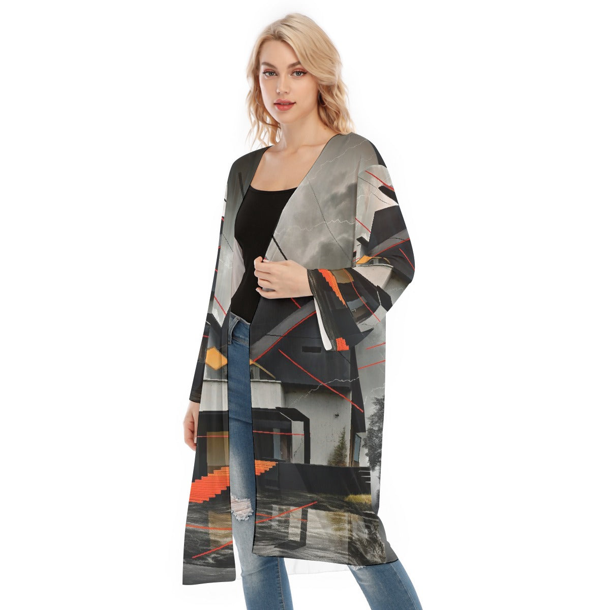 All- Over Print Women's Long Sleeve Mesh Cardigan