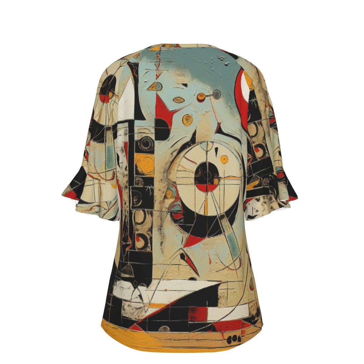 All-Over Print V-neck Women's T-shirt With Bell Sleeve