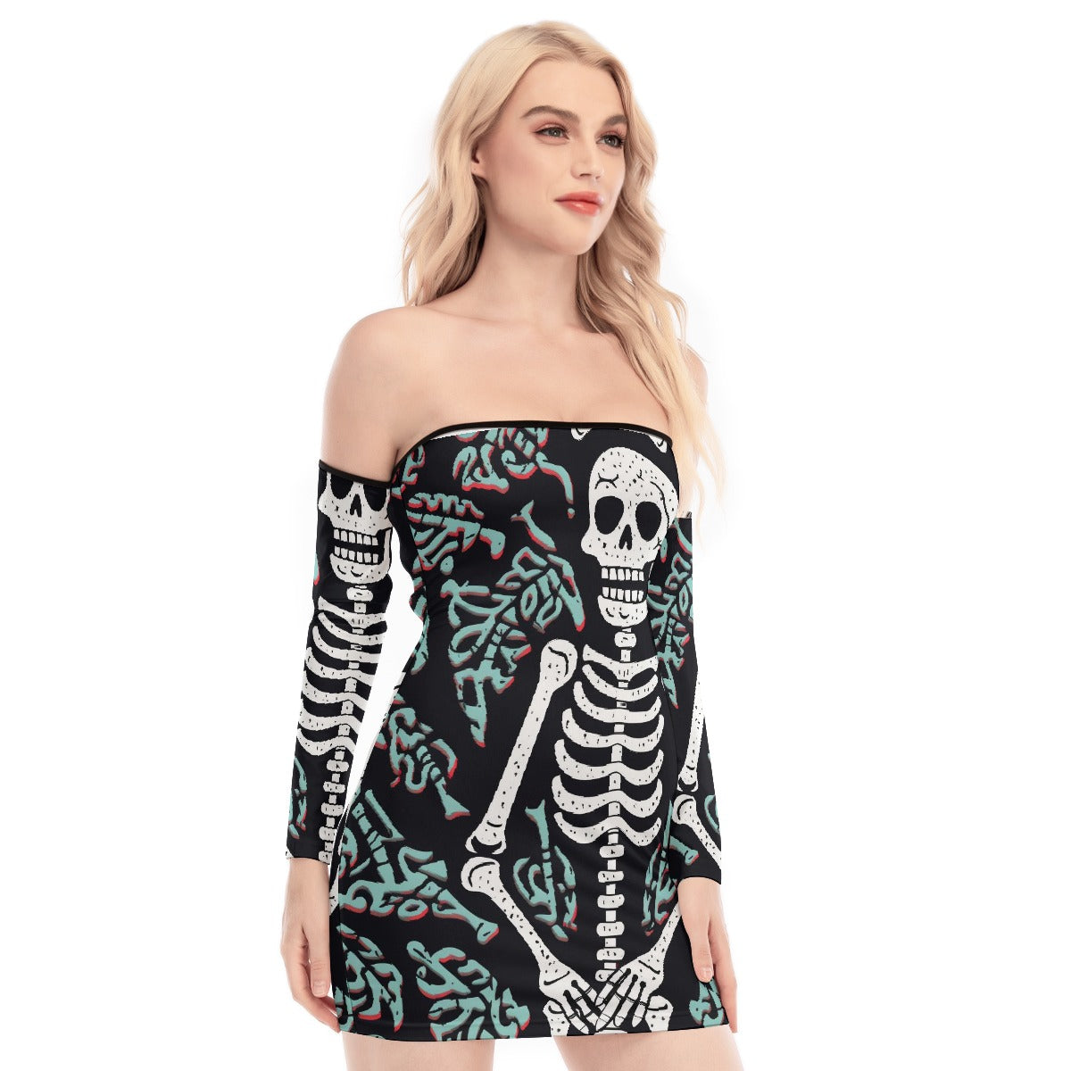 All-Over Print Women's Off-shoulder Back Lace-up Dress