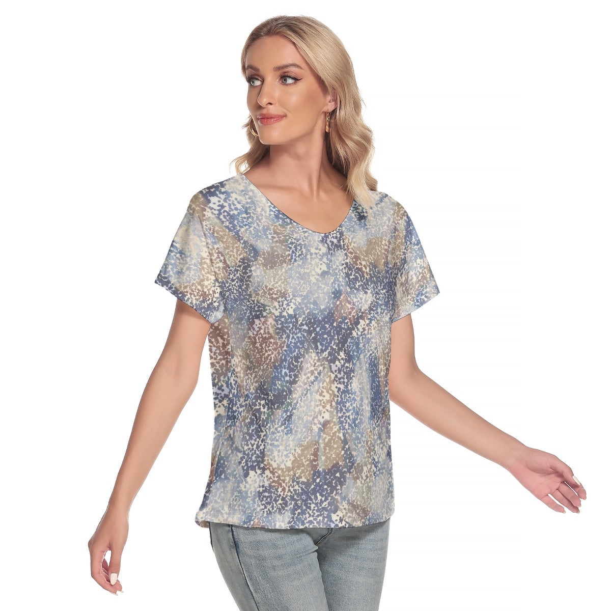 All-Over Print Women's Loose V-neck Short Sleeve T-shirt