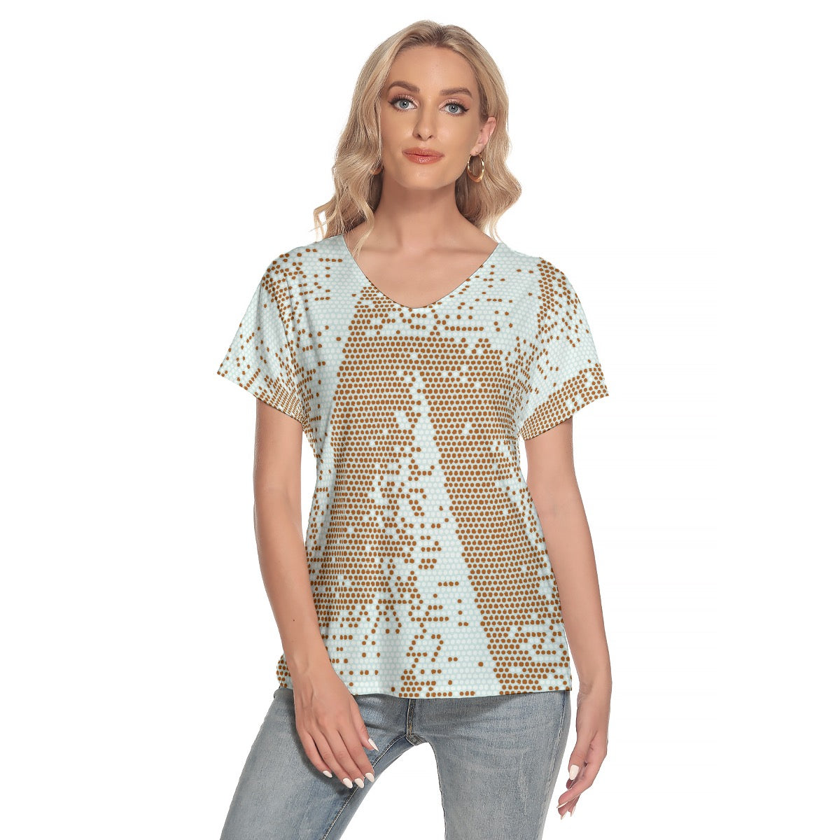 All-Over Print Women's Loose V-neck Short Sleeve T-shirt