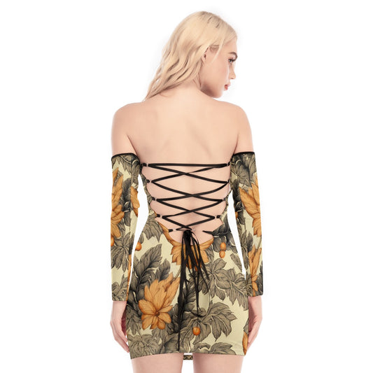 All-Over Print Women's Off-shoulder Back Lace-up Dress