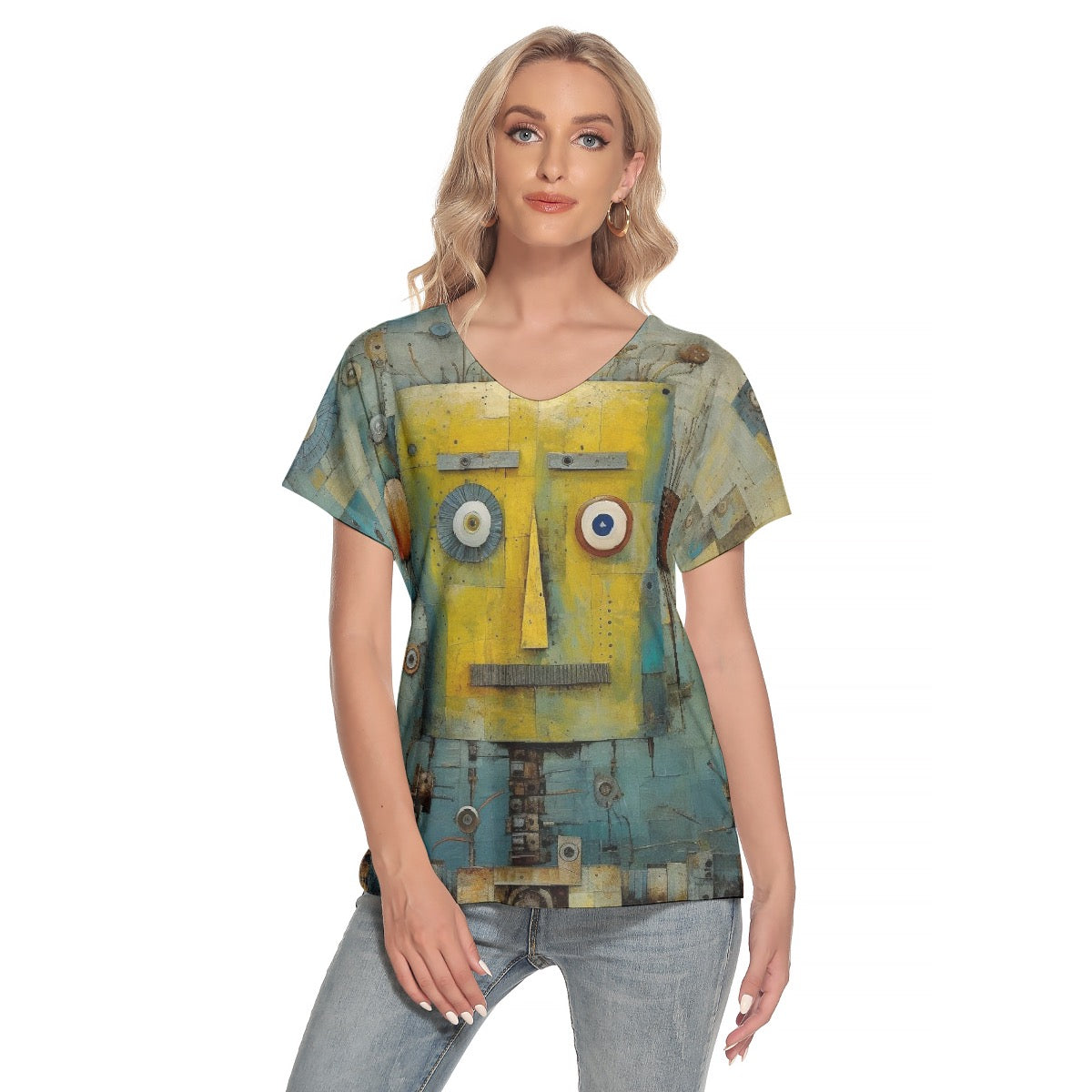 All-Over Print Women's Loose V-neck Short Sleeve T-shirt