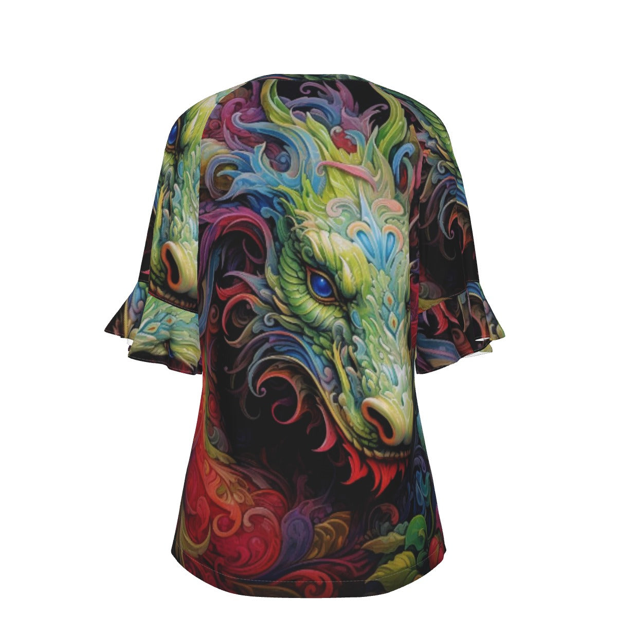 All-Over Print V-neck Women's T-shirt With Bell Sleeve