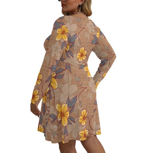 All-Over Print Women's V-neck Long Sleeve Dress(Plus Size)