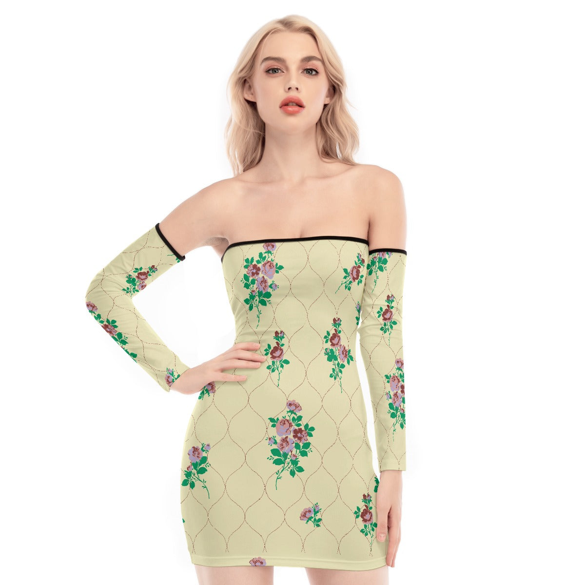 All-Over Print Women's Off-shoulder Back Lace-up Dress