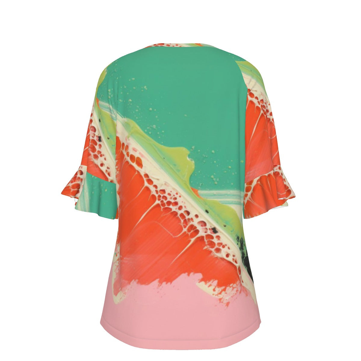 All-Over Print V-neck Women's T-shirt With Bell Sleeve