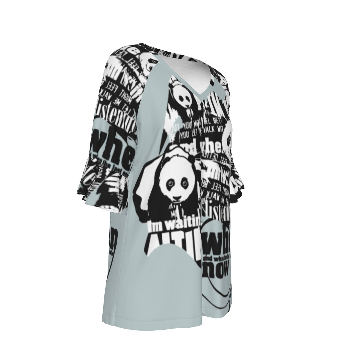 All-Over Print V-neck Women's T-shirt With Bell Sleeve