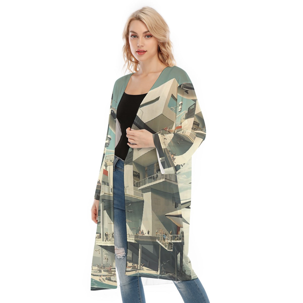 All- Over Print Women's Long Sleeve Mesh Cardigan