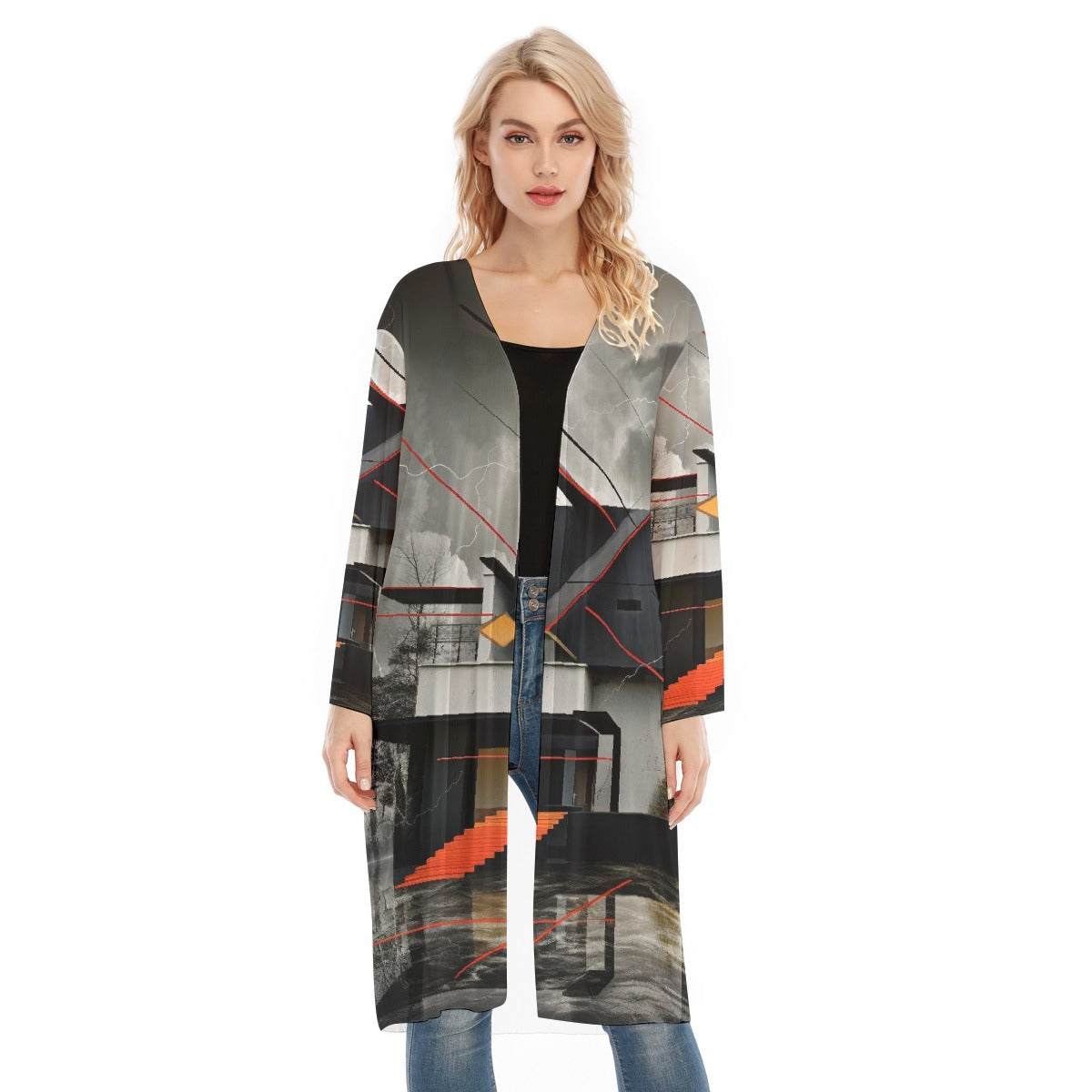 All- Over Print Women's Long Sleeve Mesh Cardigan