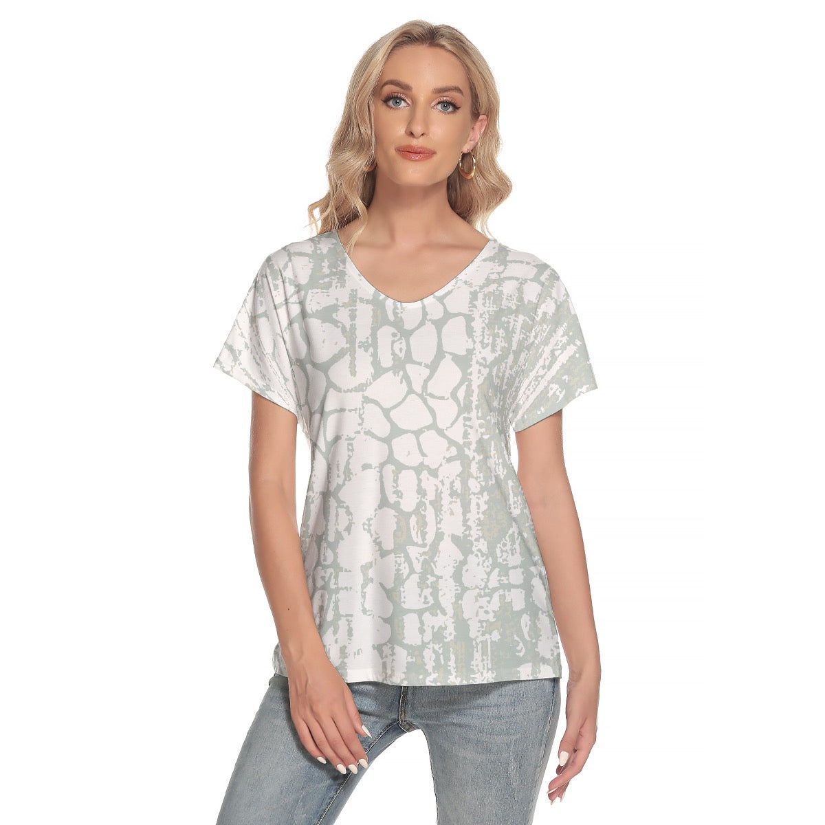 All-Over Print Women's Loose V-neck Short Sleeve T-shirt