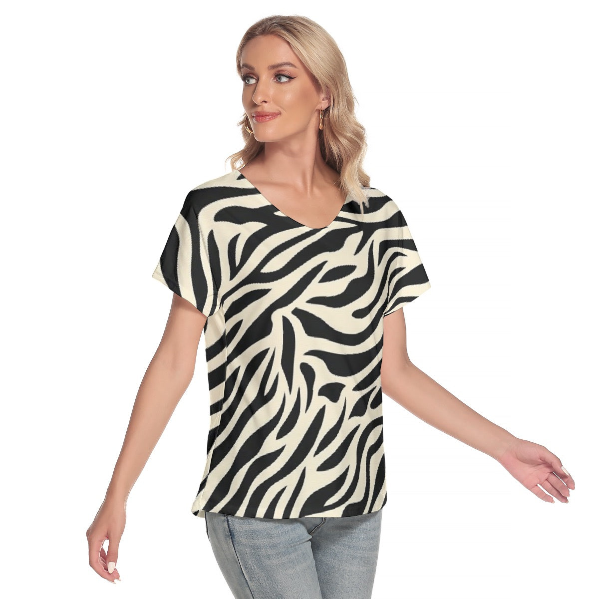 All-Over Print Women's Loose V-neck Short Sleeve T-shirt