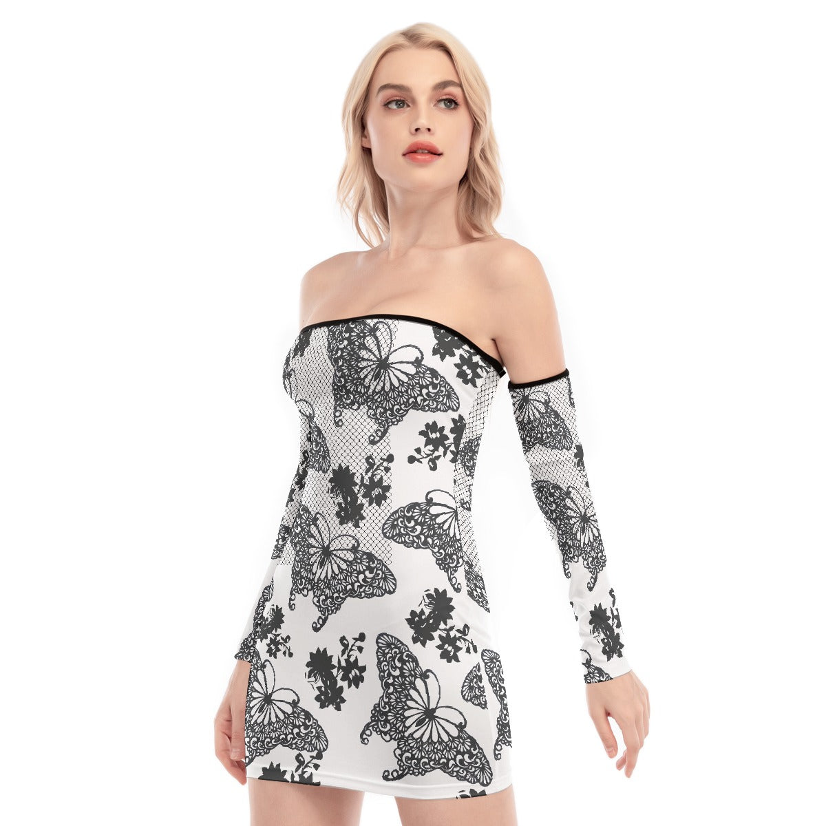 All-Over Print Women's Off-shoulder Back Lace-up Dress