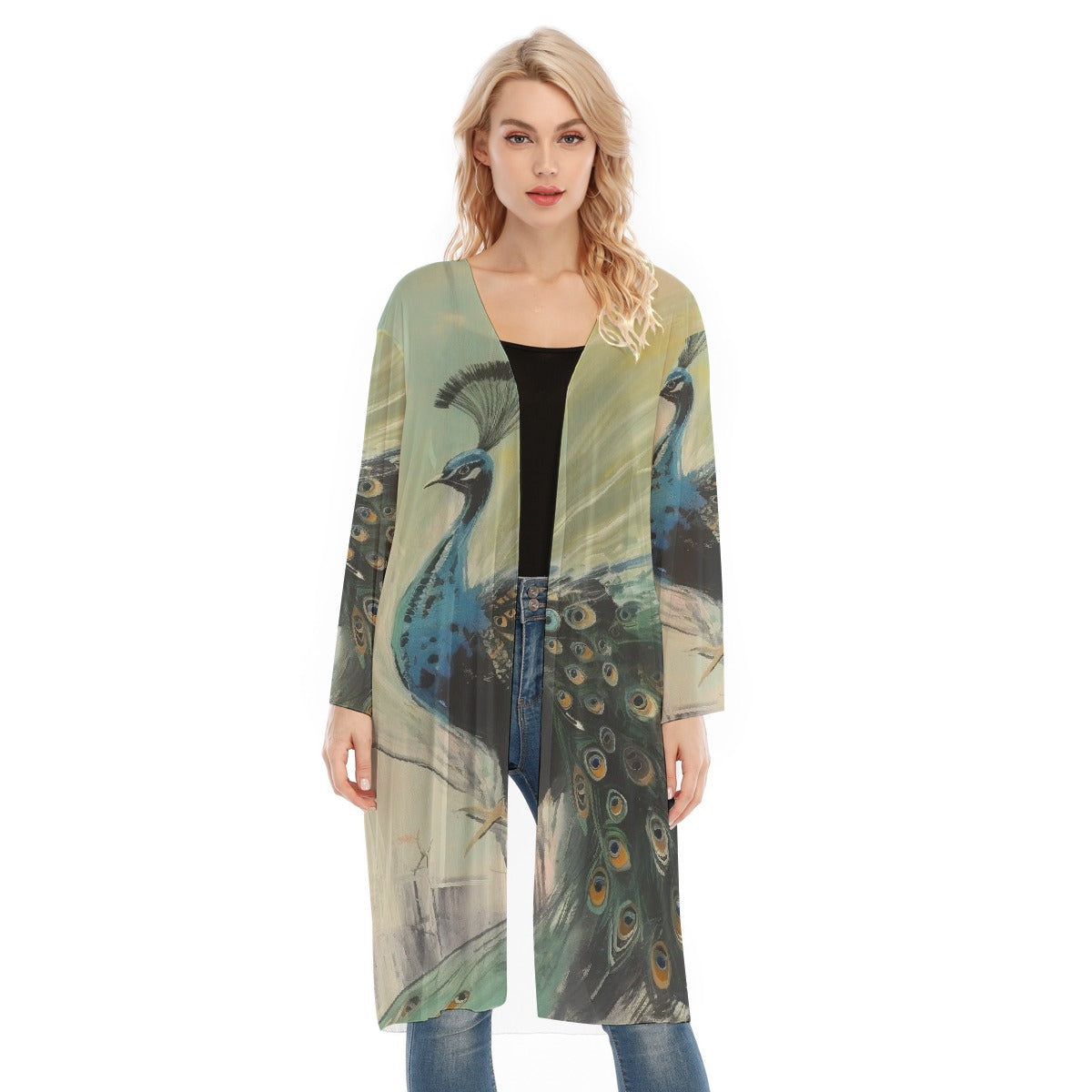 All- Over Print Women's Long Sleeve Mesh Cardigan