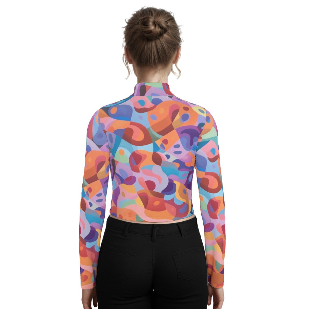 Eco-Friendly All-Over Print Women's Turtleneck T-shirt With Long Sleeve