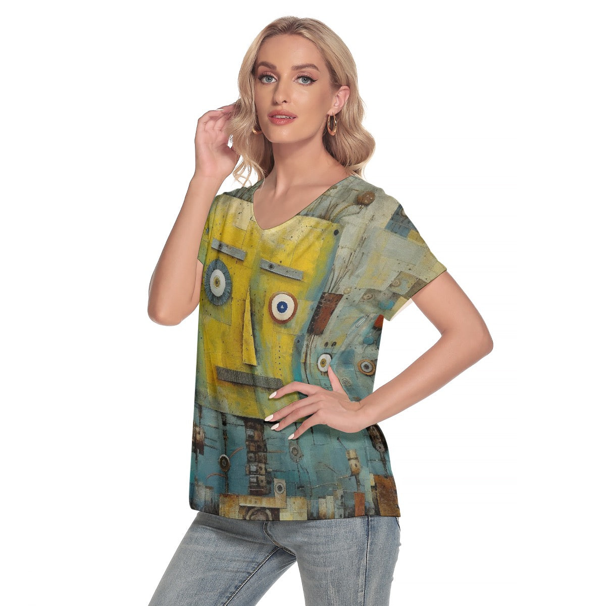 All-Over Print Women's Loose V-neck Short Sleeve T-shirt