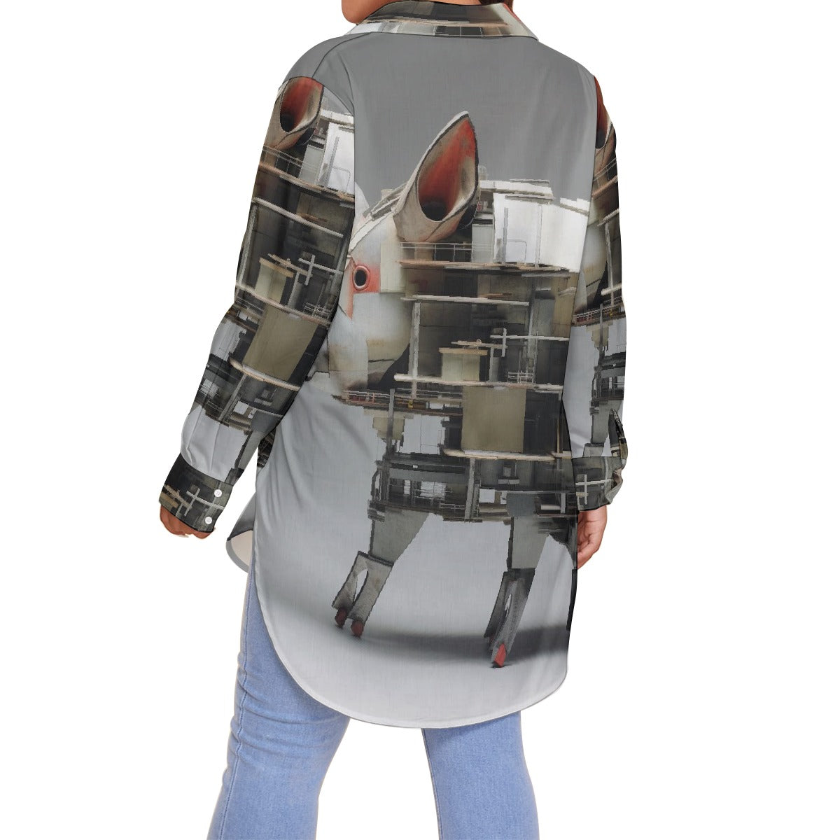 All-Over Print Women's Shirt With Long Sleeve(Plus Size)