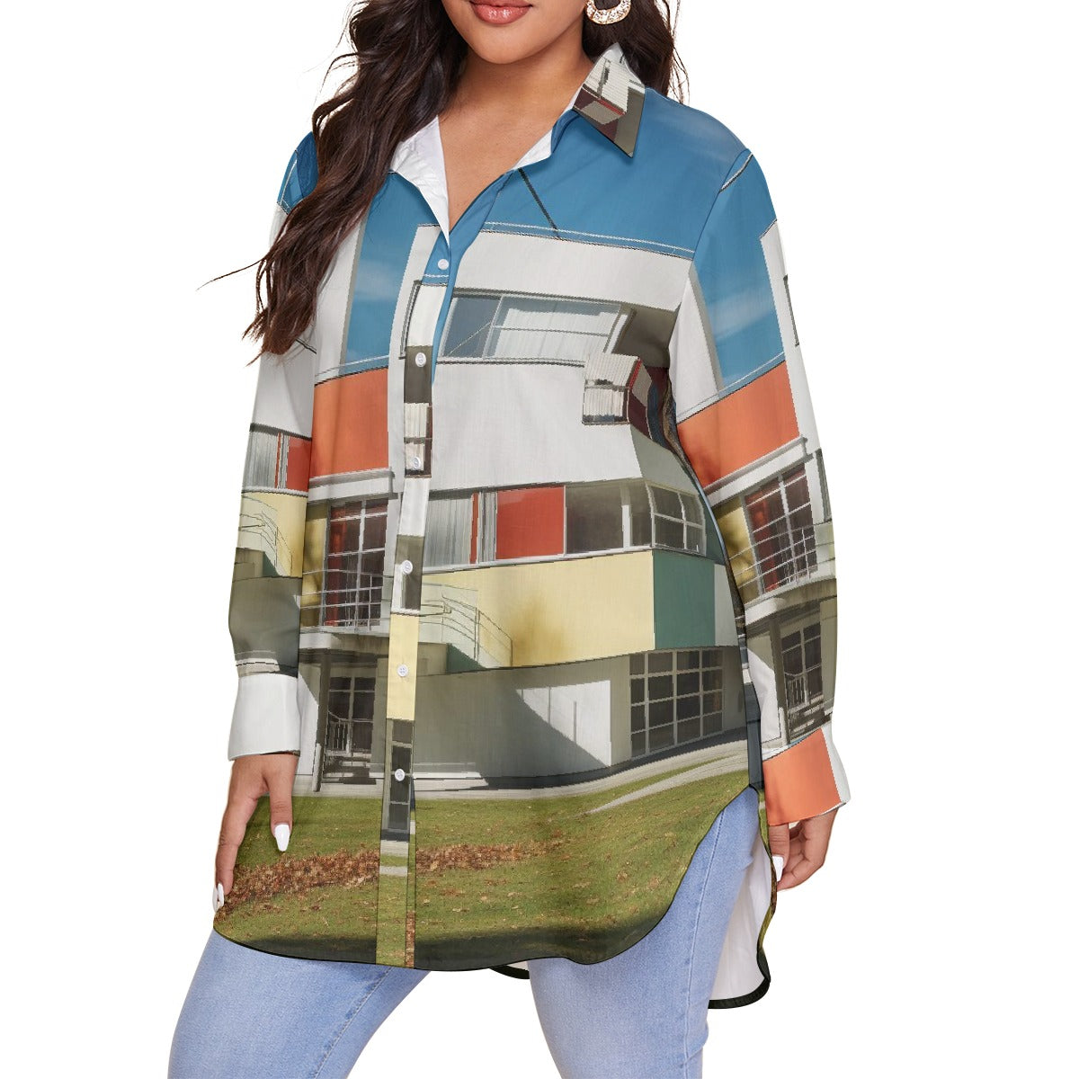 All-Over Print Women's Shirt With Long Sleeve(Plus Size)