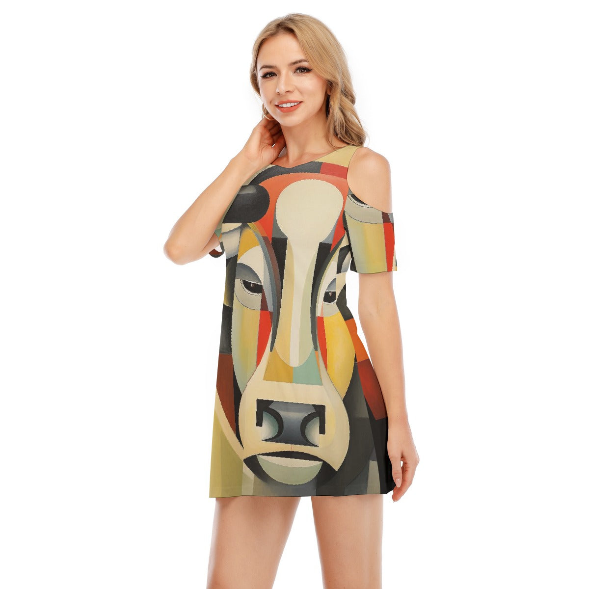 All-Over Print Women's Cold Shoulder Dress | 190GSM Cotton