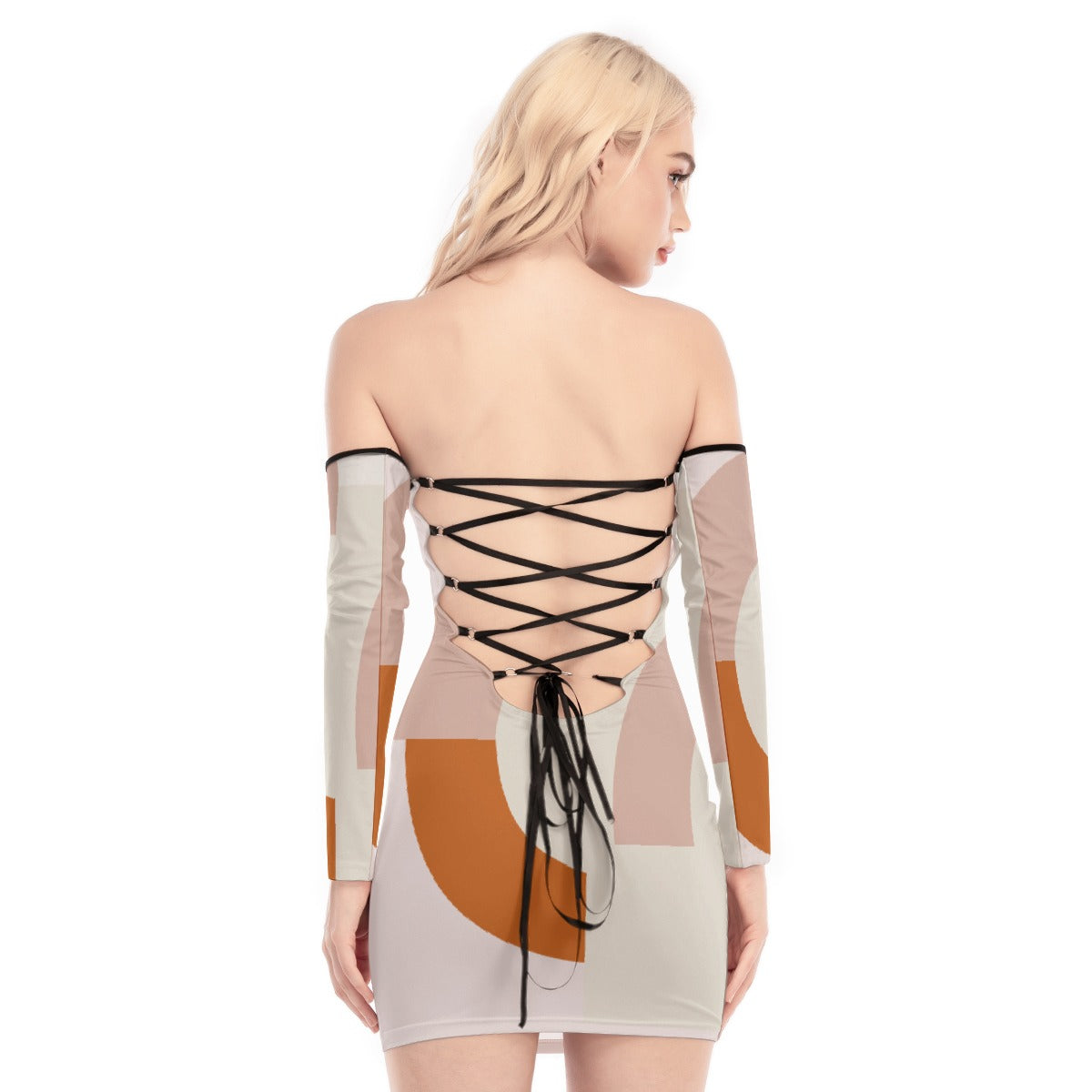 All-Over Print Women's Off-shoulder Back Lace-up Dress