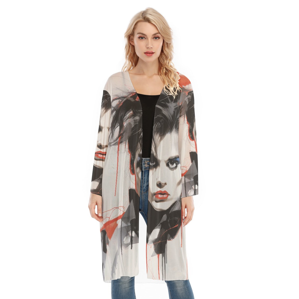 All- Over Print Women's Long Sleeve Mesh Cardigan