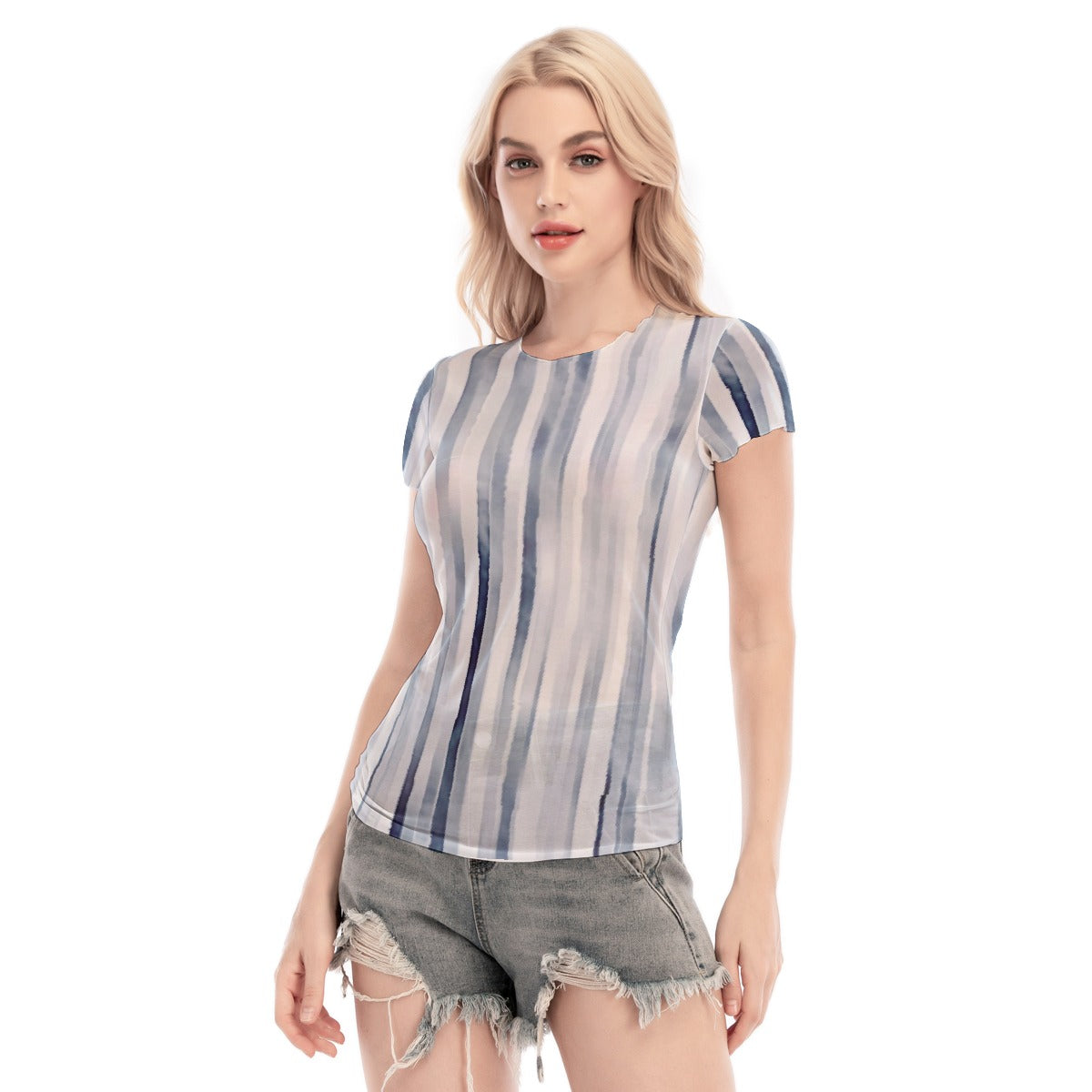 All-Over Print Women's Short Sleeve Mesh Blouse