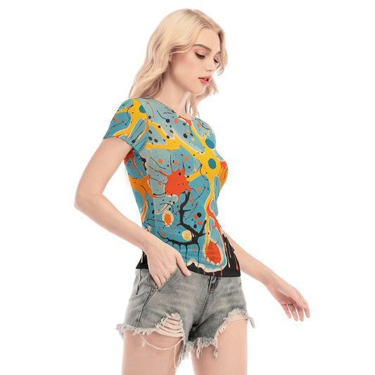 All-Over Print Women's Short Sleeve Mesh Blouse