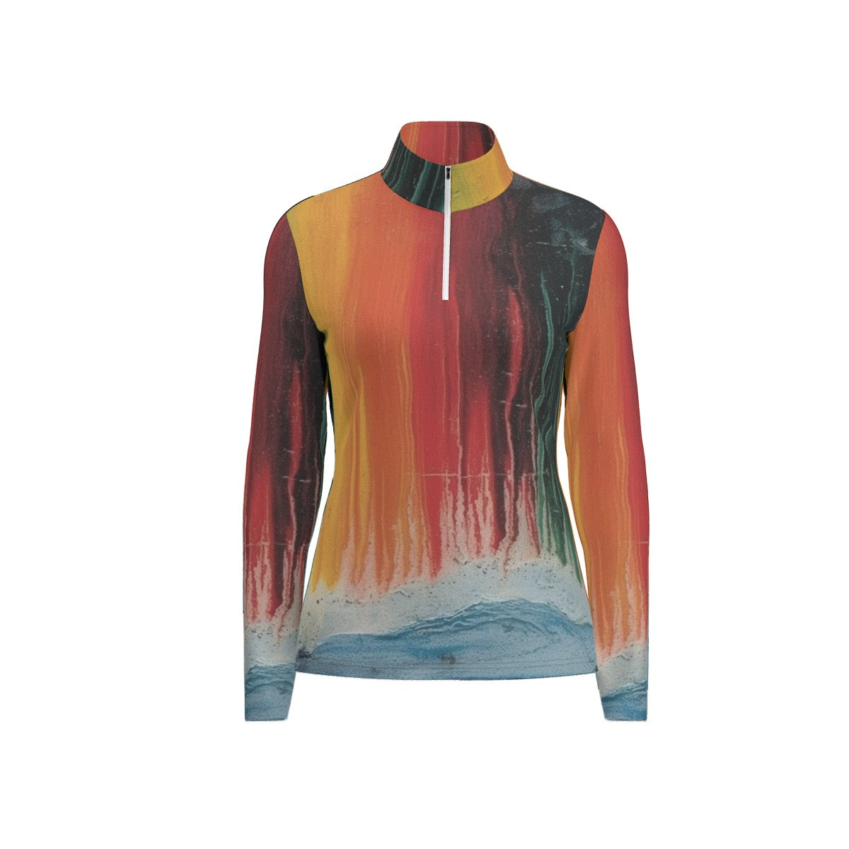 All-Over Print Women's Sports Collar Jersey With Long Sleeve