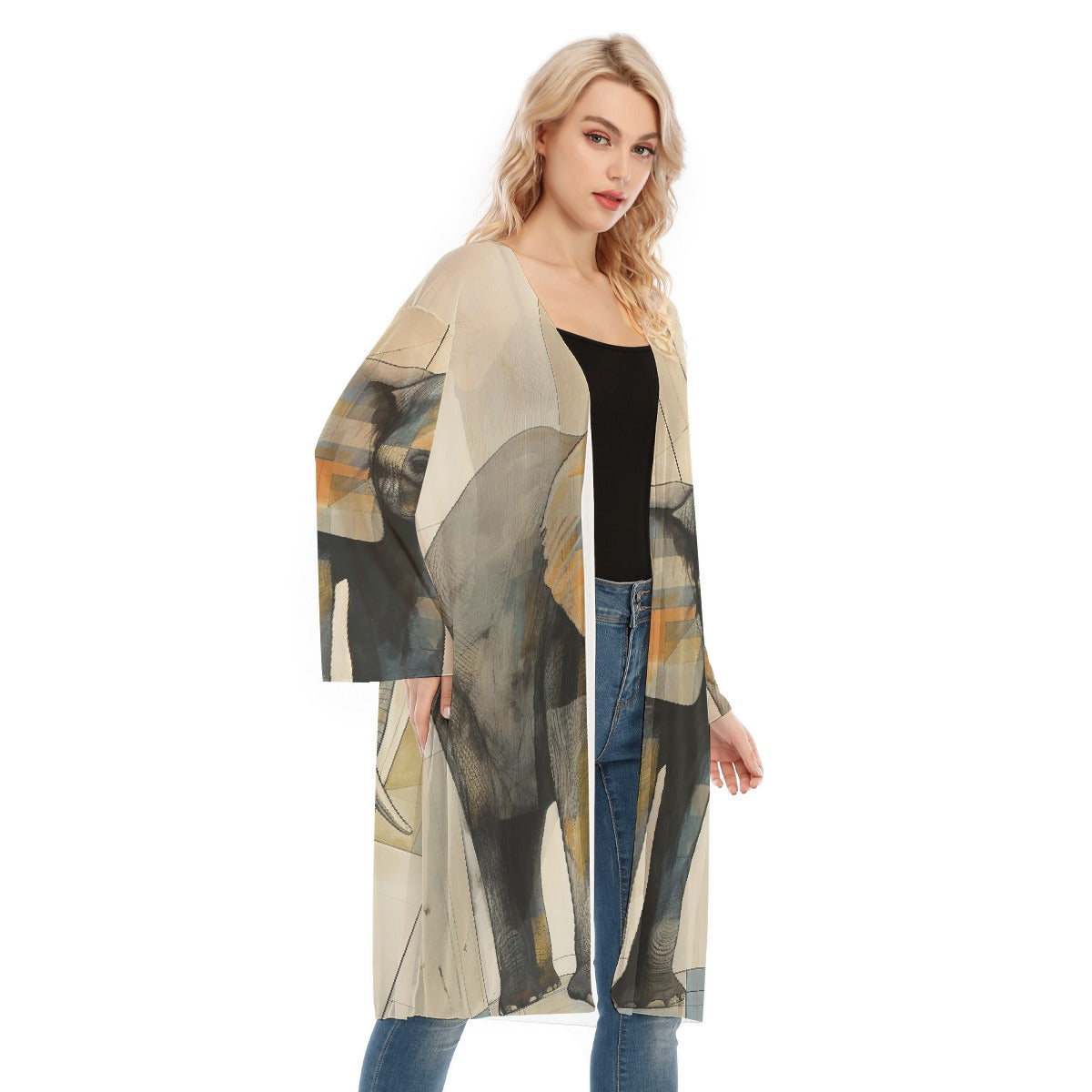 All- Over Print Women's Long Sleeve Mesh Cardigan