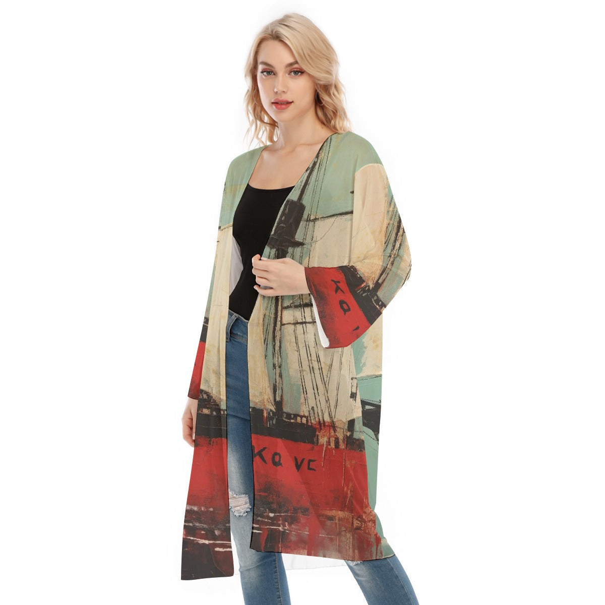 All- Over Print Women's Long Sleeve Mesh Cardigan