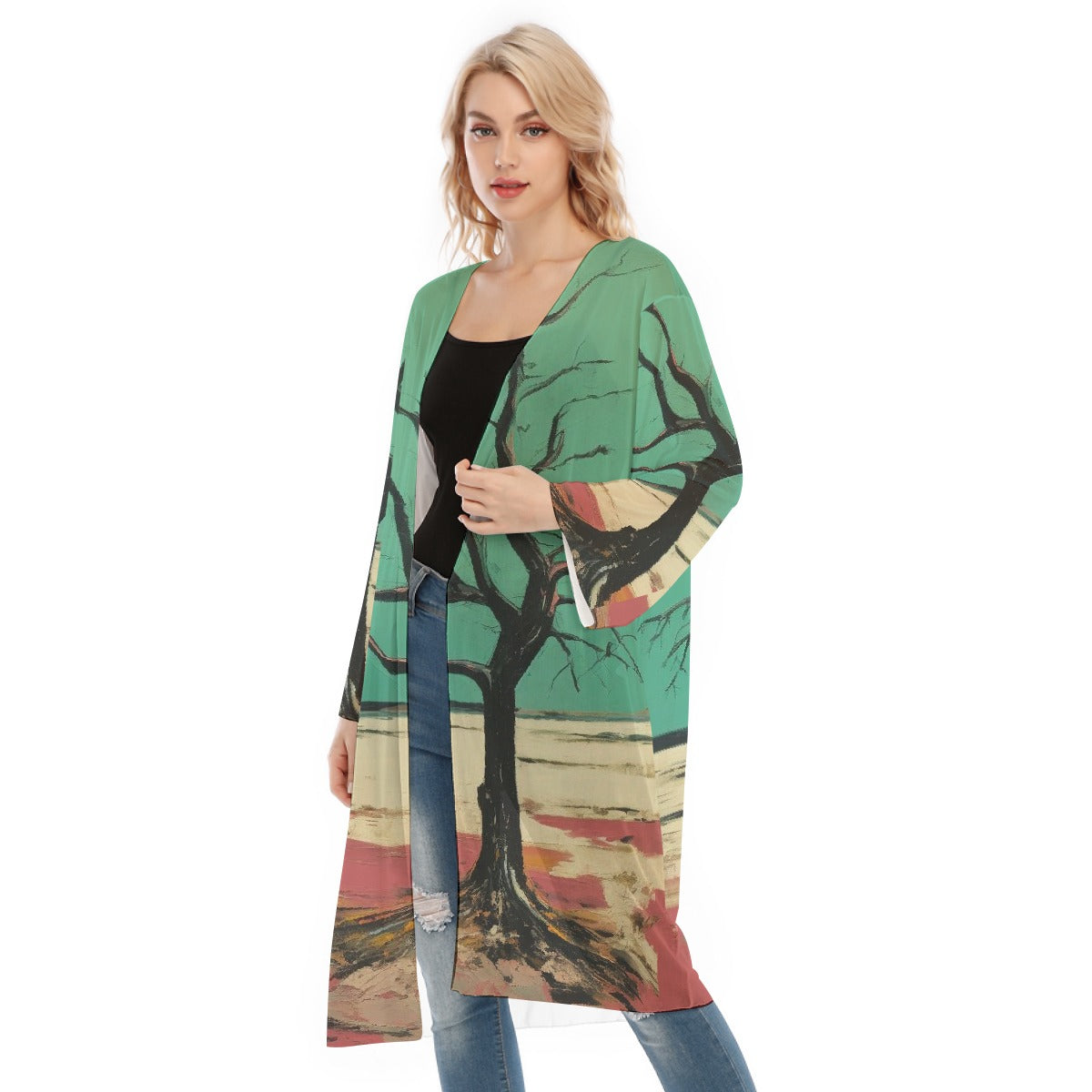 All- Over Print Women's Long Sleeve Mesh Cardigan