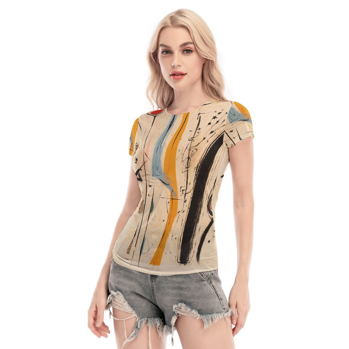 All-Over Print Women's Short Sleeve Mesh Blouse