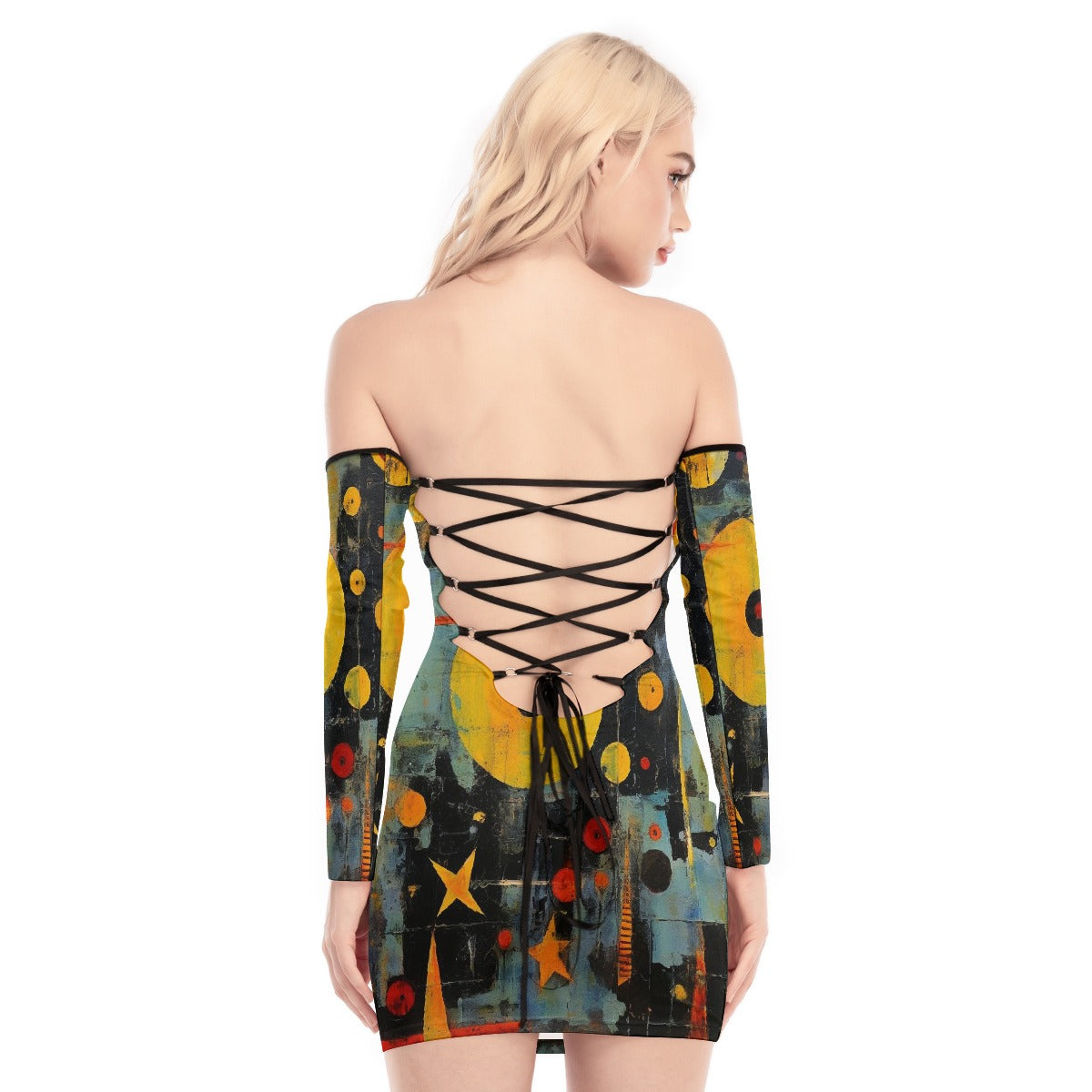 All-Over Print Women's Off-shoulder Back Lace-up Dress