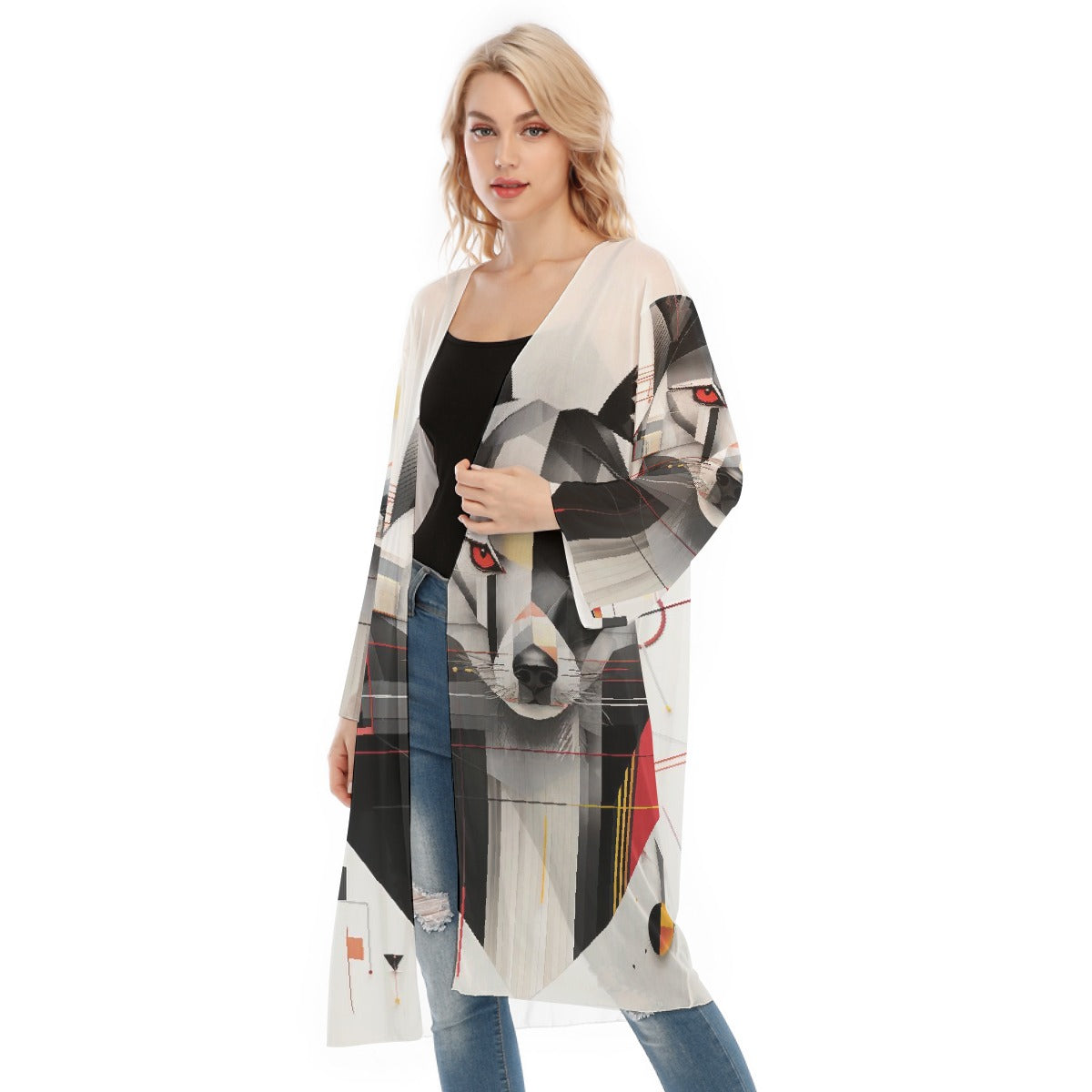 All- Over Print Women's Long Sleeve Mesh Cardigan