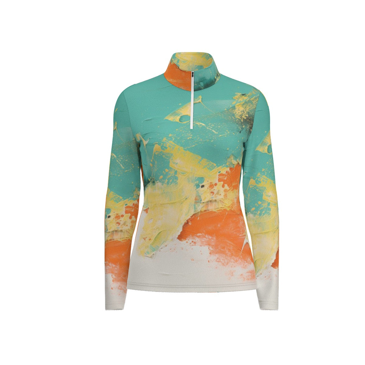 All-Over Print Women's Sports Collar Jersey With Long Sleeve