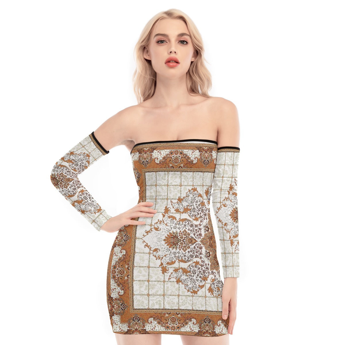 All-Over Print Women's Off-shoulder Back Lace-up Dress