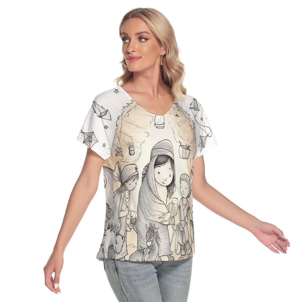 All-Over Print Women's Loose V-neck Short Sleeve T-shirt