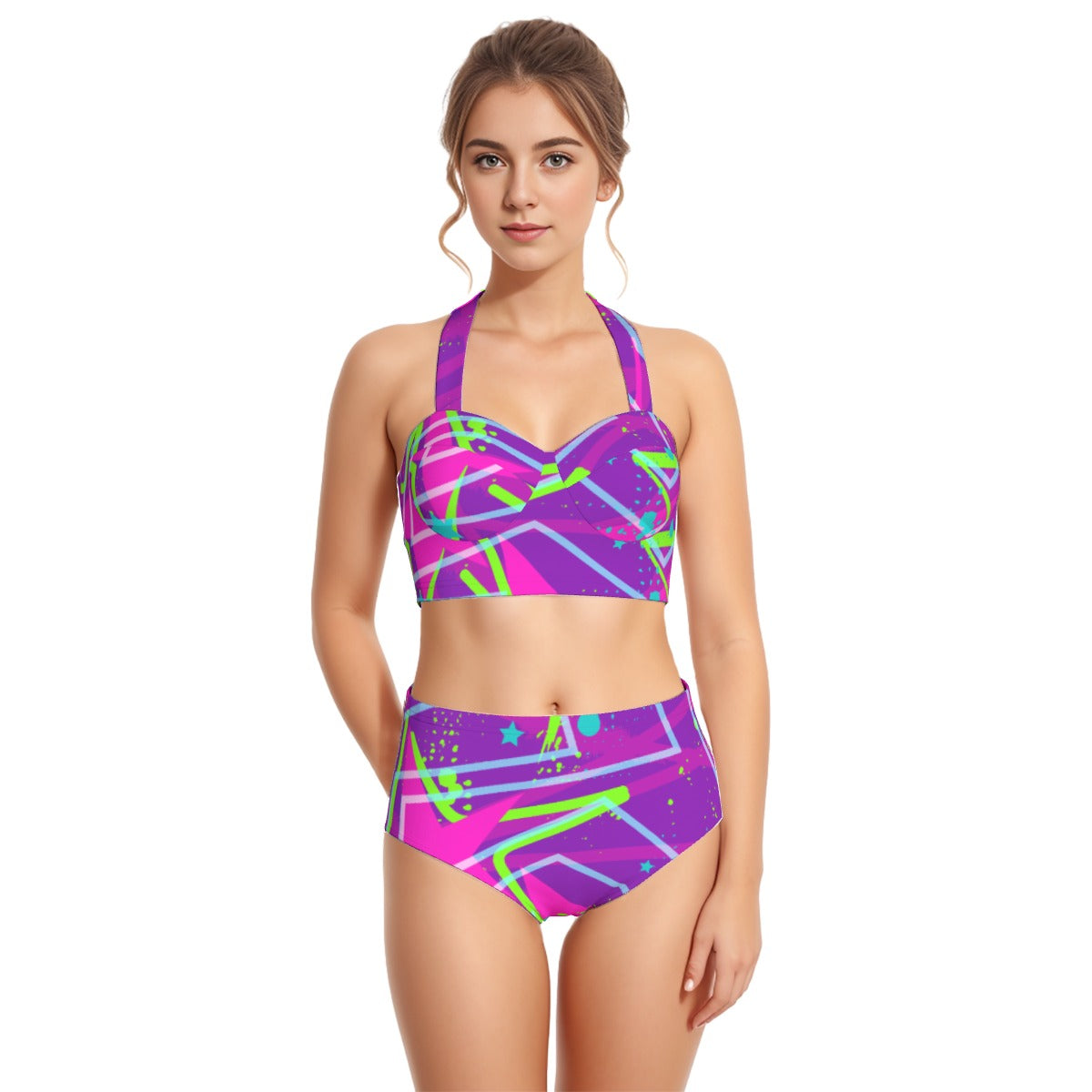 All-Over Print Women's Swimsuit Set With Halter