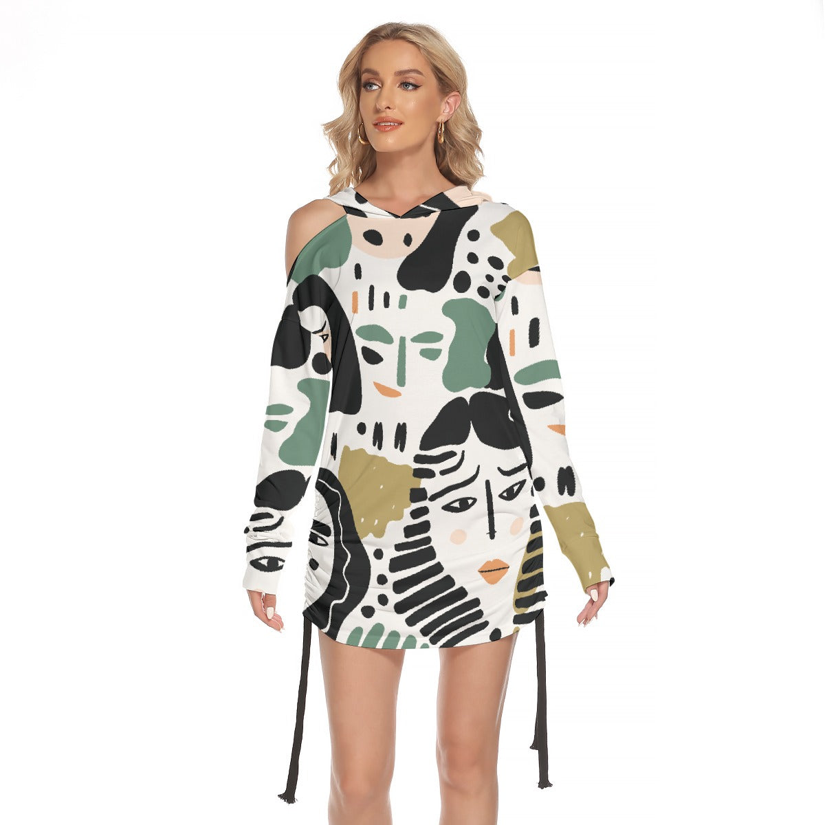 All-Over Print Women's One-shoulder Dress With Waist Shirring