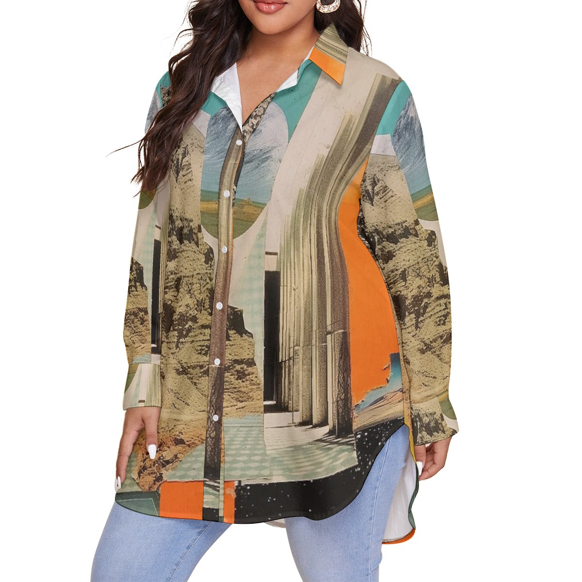 All-Over Print Women's Shirt With Long Sleeve(Plus Size)