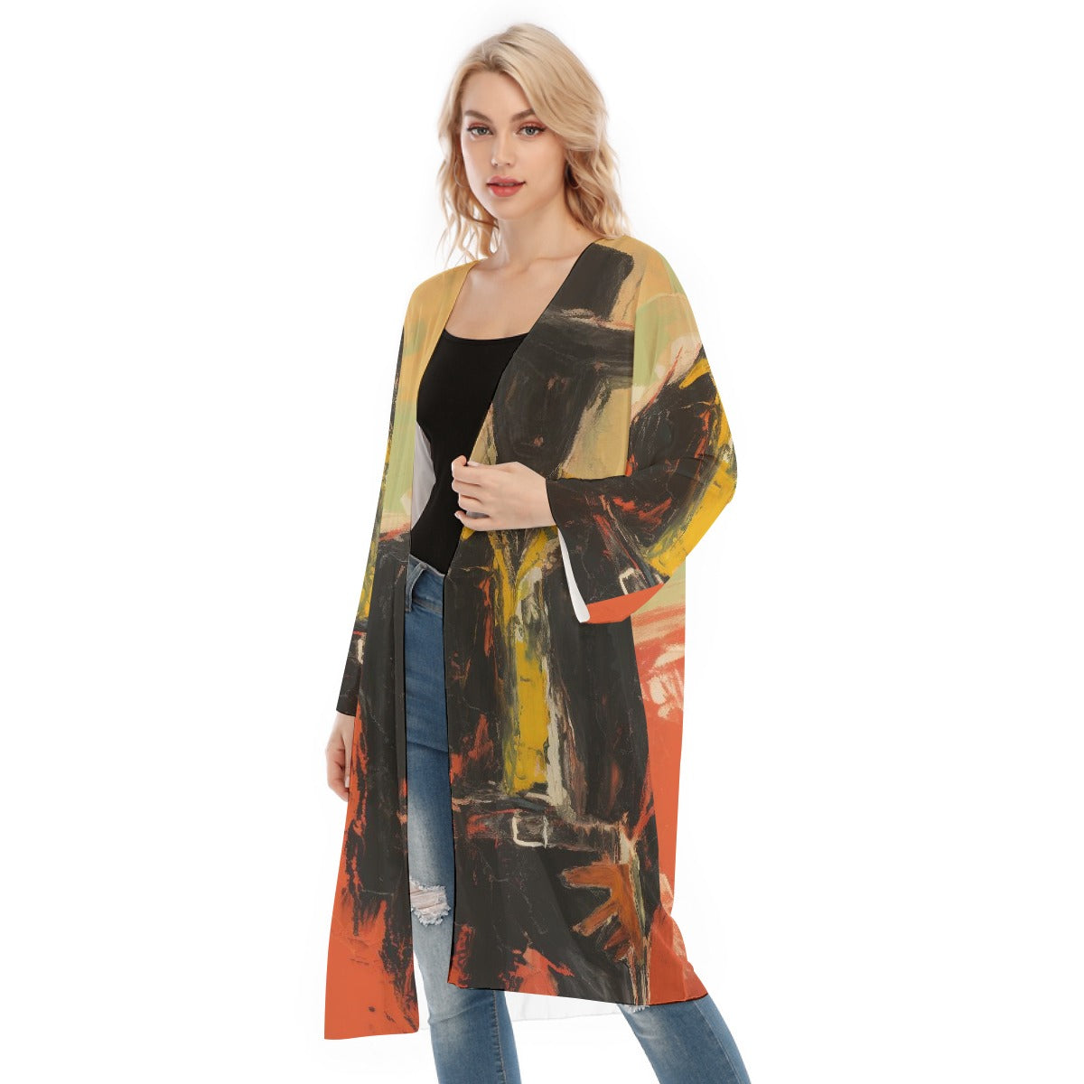 All- Over Print Women's Long Sleeve Mesh Cardigan