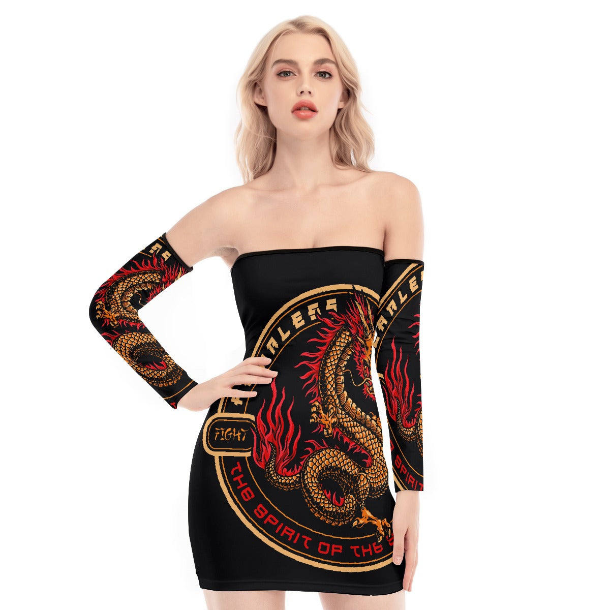 All-Over Print Women's Off-shoulder Back Lace-up Dress