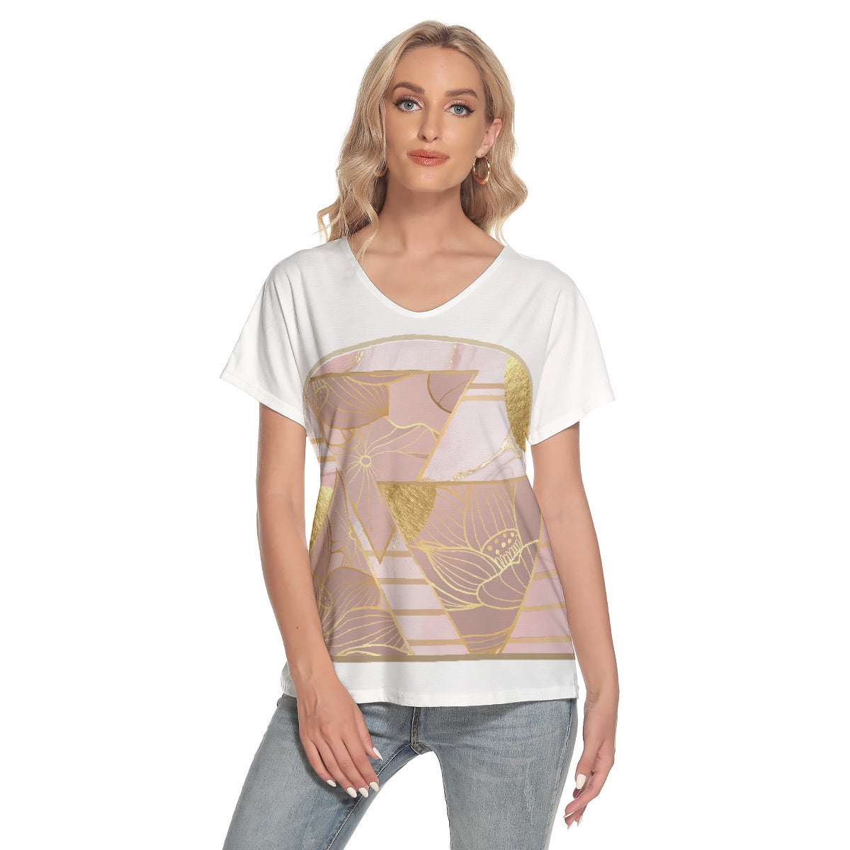 All-Over Print Women's Loose V-neck Short Sleeve T-shirt