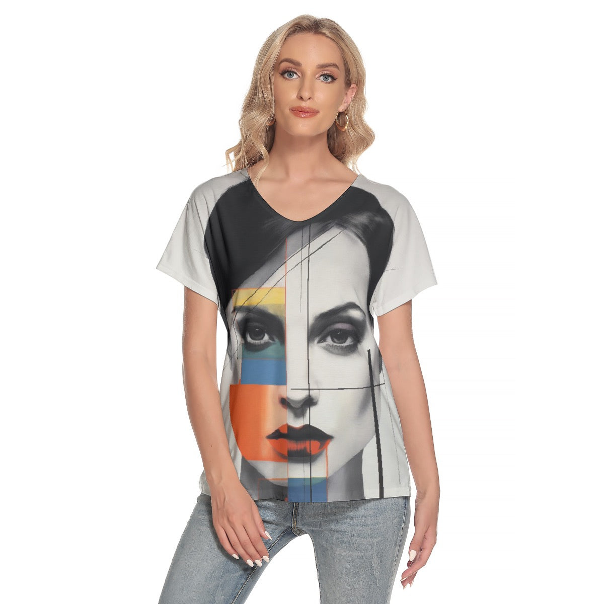 All-Over Print Women's Loose V-neck Short Sleeve T-shirt