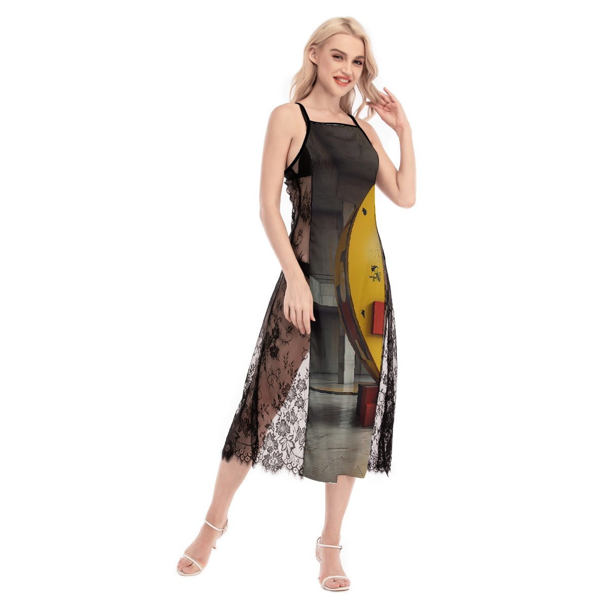 All-Over Print Women's Lace Cami Cross Back Dress